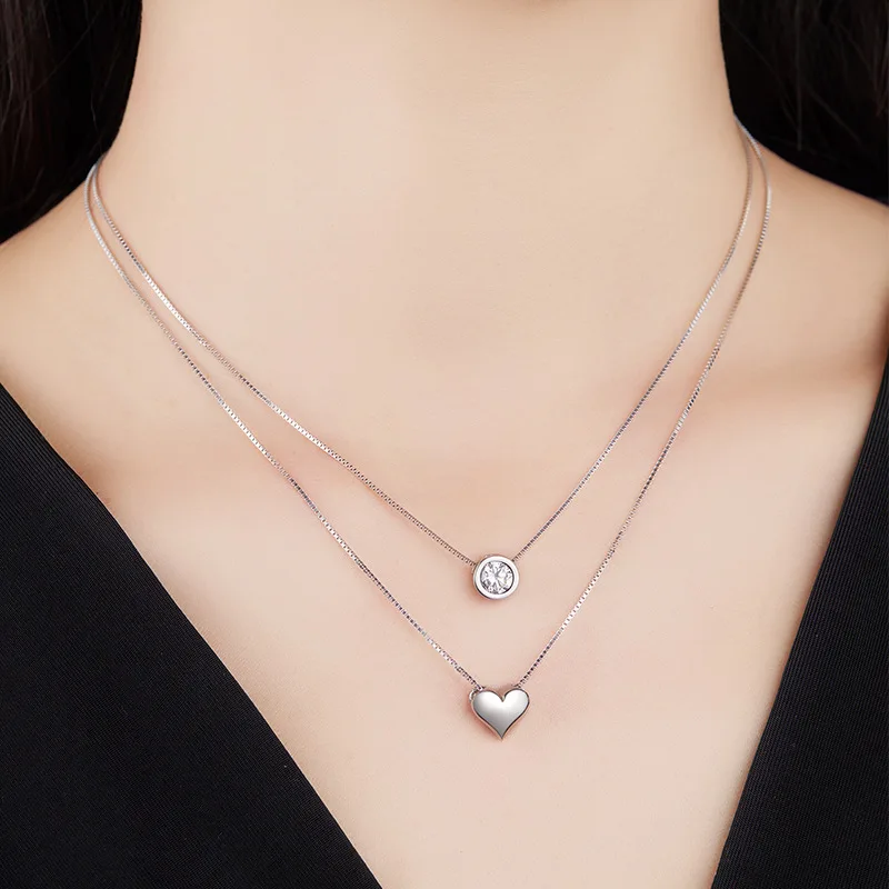Women's 925 Sterling Silver Double-Layer Heart-Shaped Necklace
