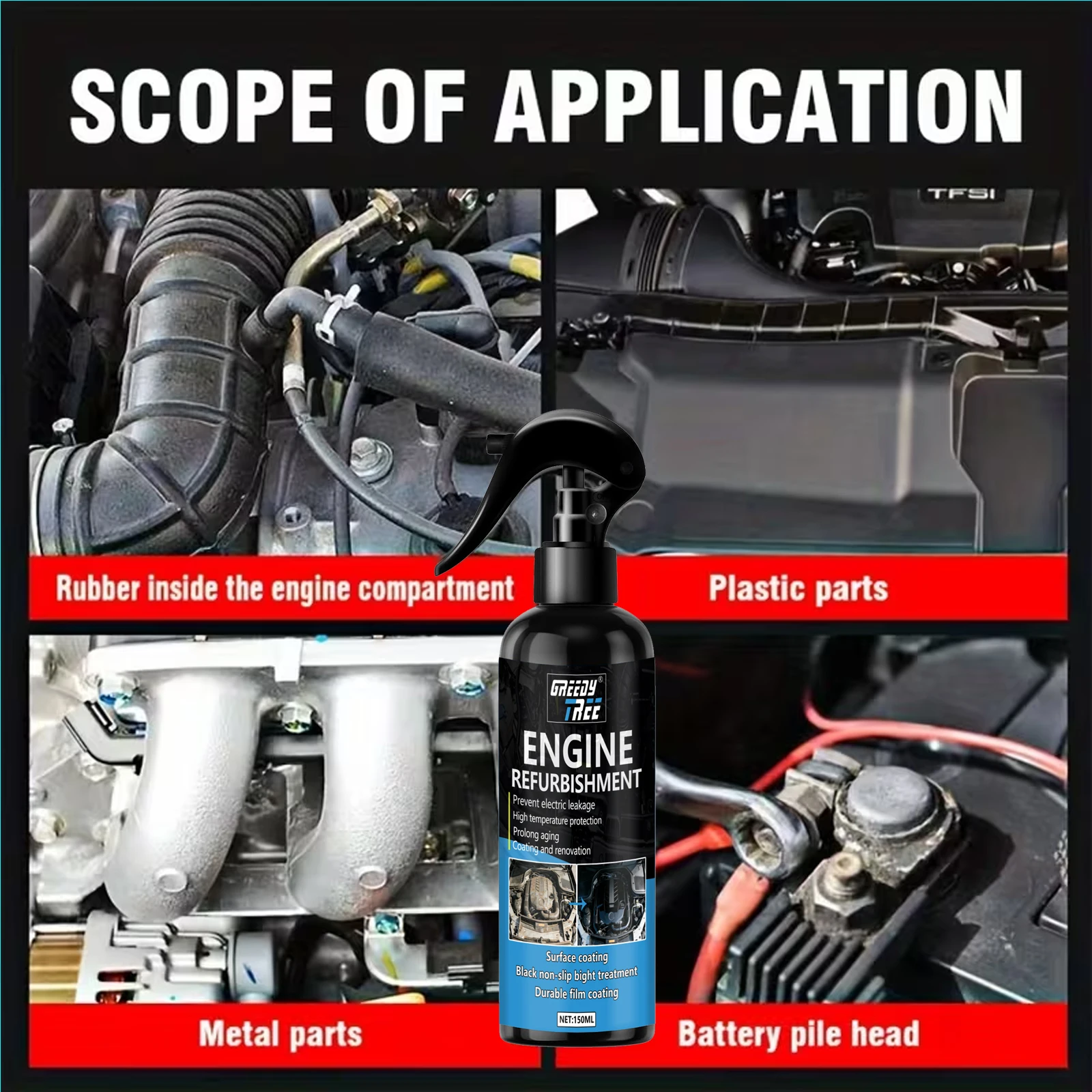 منظف خليج المحرك، واقي تألق المحرك، تفاصيل إزالة التلوث، مقصورة إزالة الشحوم العميقة، أداة تنظيف السيارة من الغبار والزيت الثقيل