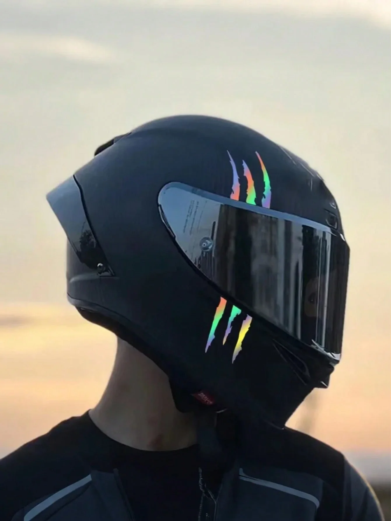 قطعة واحدة من رقعة الفينيل العاكسة للخدش على شكل مخلب مونستر - لون نيون، بولي كلوريد الفينيل المقاوم للماء، متينة لخوذة الدراجة النارية، السيارة، الدراجة، S #2