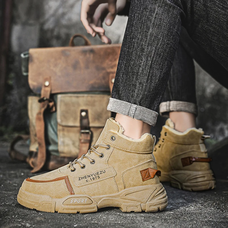 

Winter Fleece Lined High Top Snow Boots Korean Style Casual Cotton Shoes Non Slip Wear Resistant Thick Sole Warm Ankle Boots