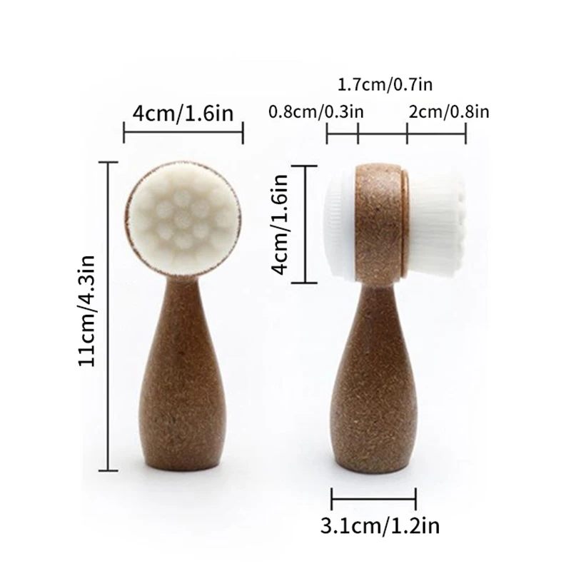 Escova esfoliante facial com cabo de seda de coco, limpador facial de dupla face, removedor de cravos, agente de limpeza de poros
