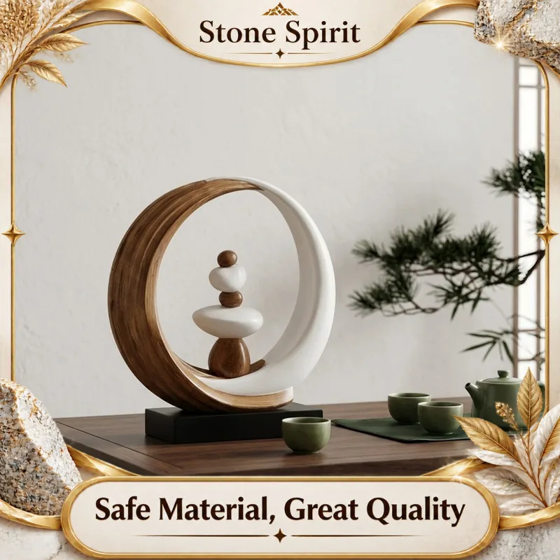 Resin Feng Shui Stone Sculpture Ornament Abstract Art Circular Stacking Stone Carving Porch Living Room Desktop Decoration Gift