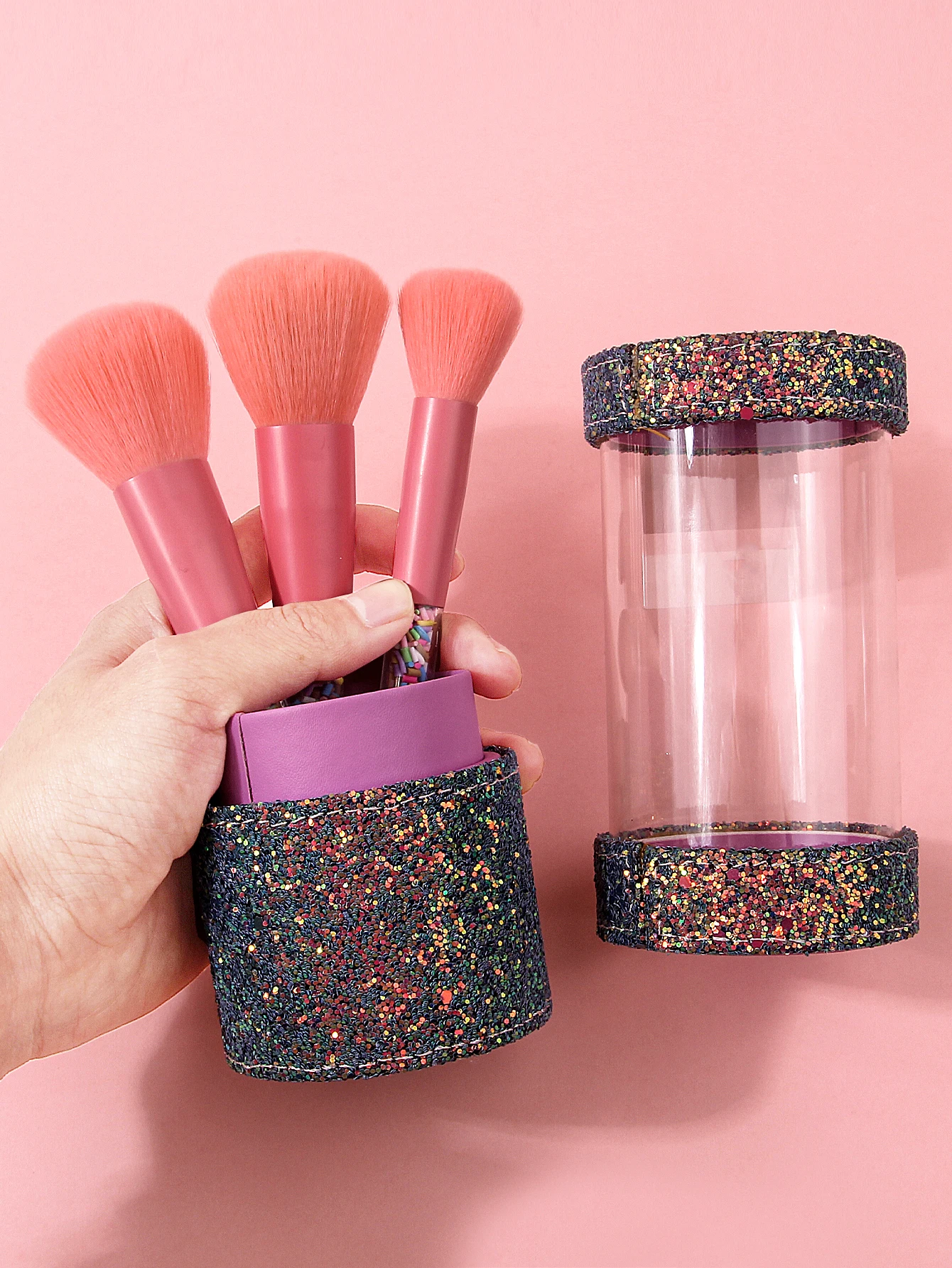 Juego de brochas de maquillaje facial multifuncional, 10 Uds., 2 uds., esponja triangular para polvos + 1 Uds., cubo de almacenamiento de lentejuelas de gran capacidad