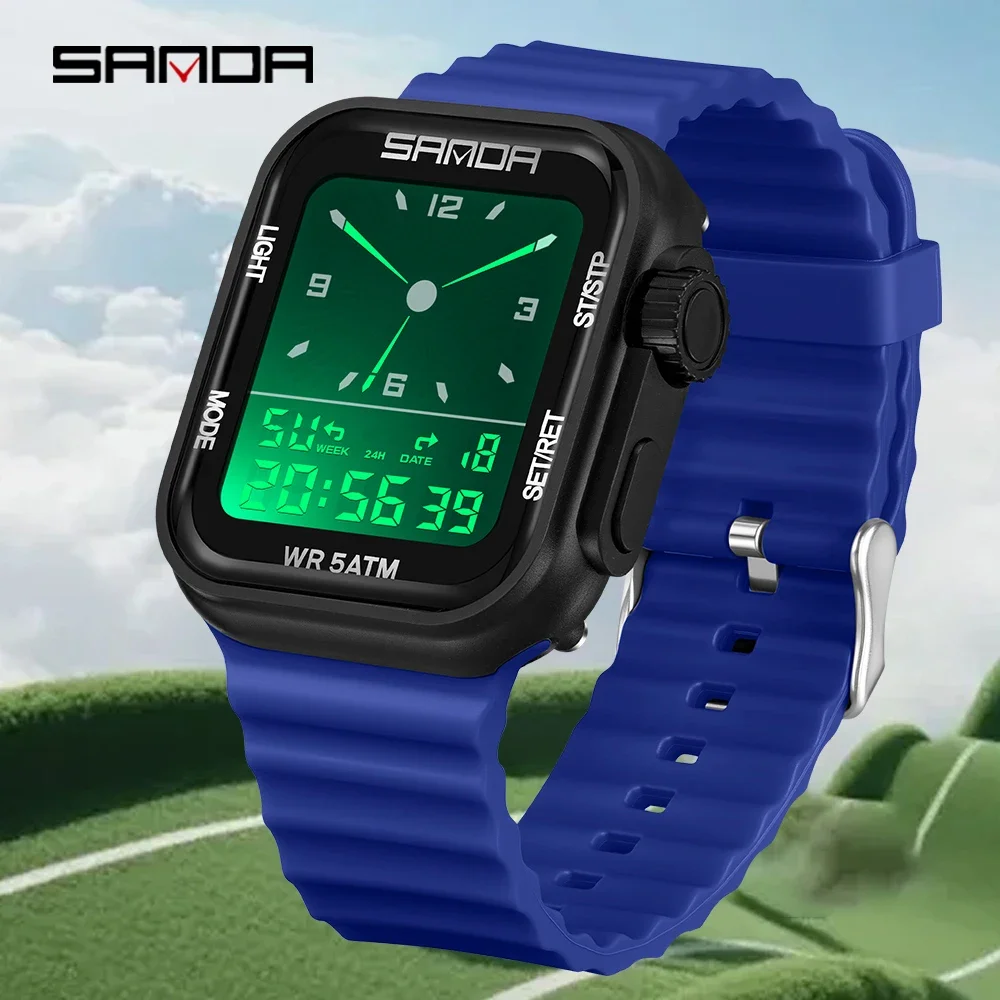 SANDA New Men's Sports Fashion Electronic Watch Multi functional Alarm Clock Countdown Night Light Digital Watch 9510