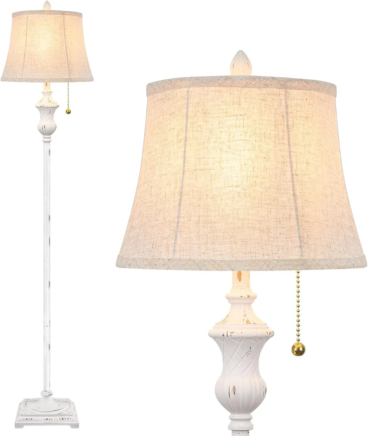 

Винтажный белый торшер с льняным абажуром, светодиодный светильник высотой 64 дюйма для декора гостиной, спальни