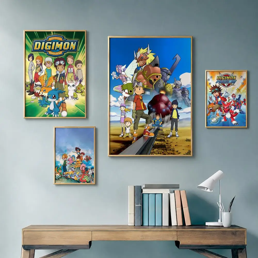 Popular Anime D-DigimonS Poster Vintage Retro Anime Poster Stickers Peel and Stick Wall Art Home Decor