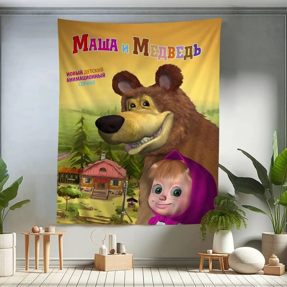 Cartoon Cute M-Masha S-And The Bear Anime Tapestry Hanging Tarot Hippie Wall Rugs Dorm Home Decor