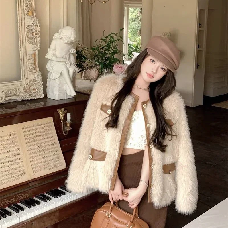 Short Mink Plush Coat Women's 2022 Winter New Faux fur One-Piece Thick Gold Mink Velvet Small Fragrance Coat Female Lamb Wool Ja