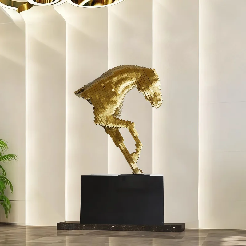 Custom stainless steel geometry horse interior villa company office hotel shopping mall large sculpture ornaments