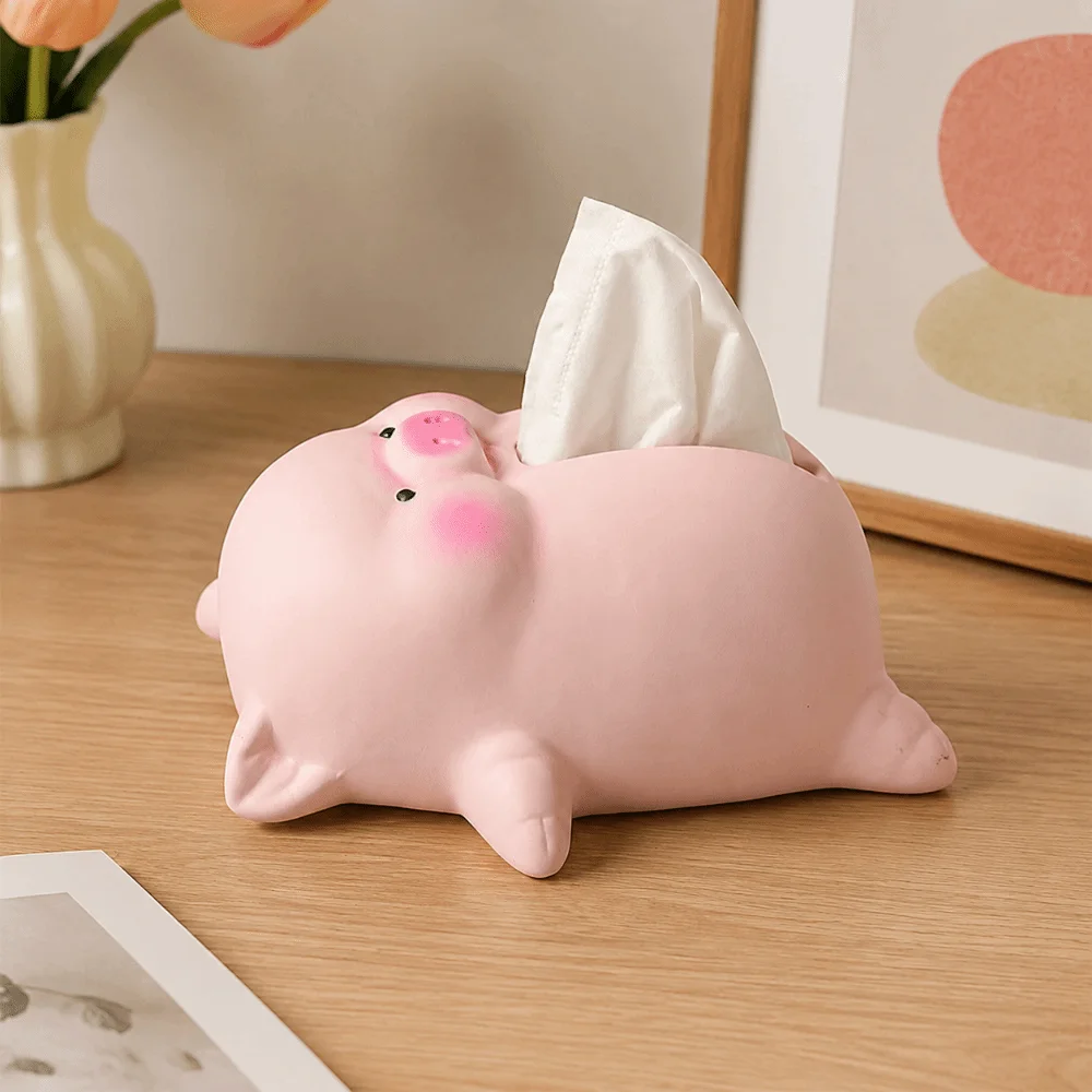Cute Lying Pig Ceramic Tissue Box Large Capacity Reusable Ceramic Pig Tissue Box Ornament Household Paper Towel Holder