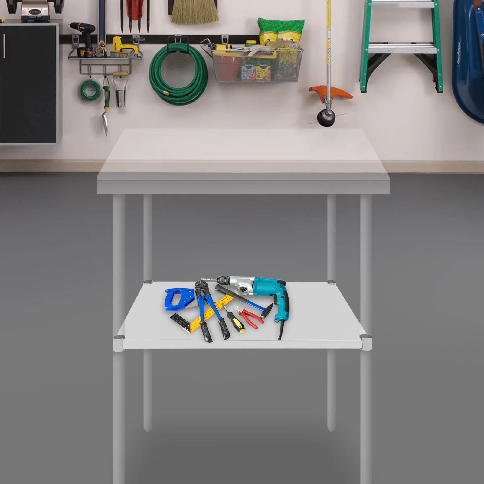 78.23*47.75*5.08cm Silver Stainless Steel Table Adjustable Lower Shelf Rectangular Under Shelf with Reinforcing Rib