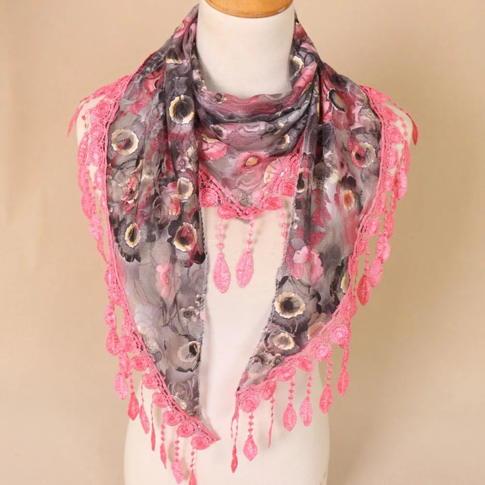 

Vintage Sun Protection Lace Scarf Colorful Korean Style Printed Wraps Hair Band Turban Flower Triangle Headband Girls