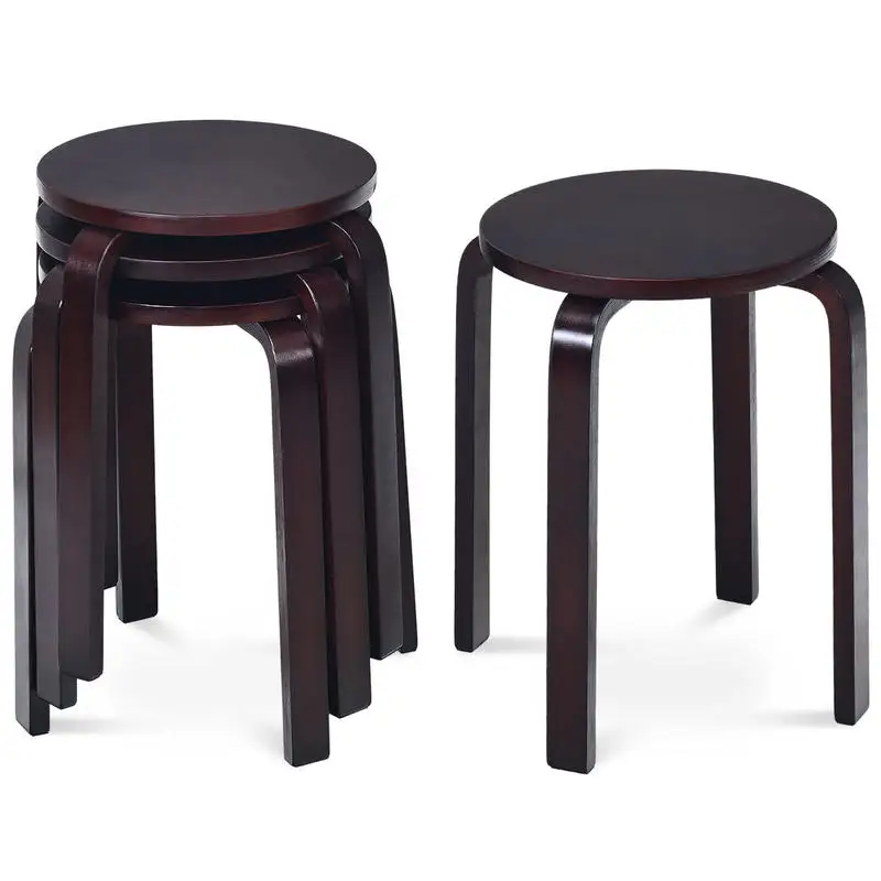 Set of 4 18 Inch Stackable Bentwood Dining Chairs with Round Top-Deep Brown