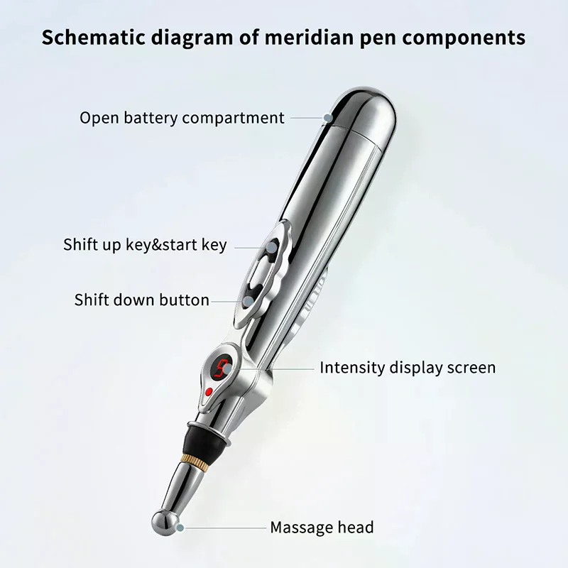 Electric Massage Pen Adjustable For Body Back Hand Massage Press And Relax Muscles, Battery Powered Silver