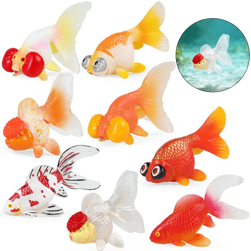 Figura de Pez Dorado de Simulación, Modelo de Pez Shubunkin con Ojo Celestial, Ojo de Burbuja, Oranda de Gorro Rojo, Estatua Decorativa para el Hogar, Colección