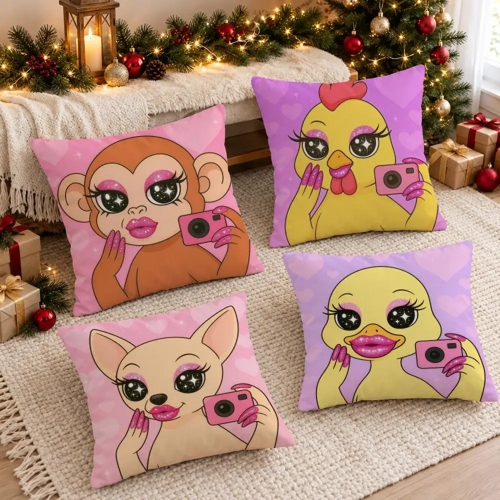 Fancy Playful Art B-Beauty Makeup Animals Cushion Cover Sofa Living Room Home Decor Invisible Zipper Anti-dustmite Shell