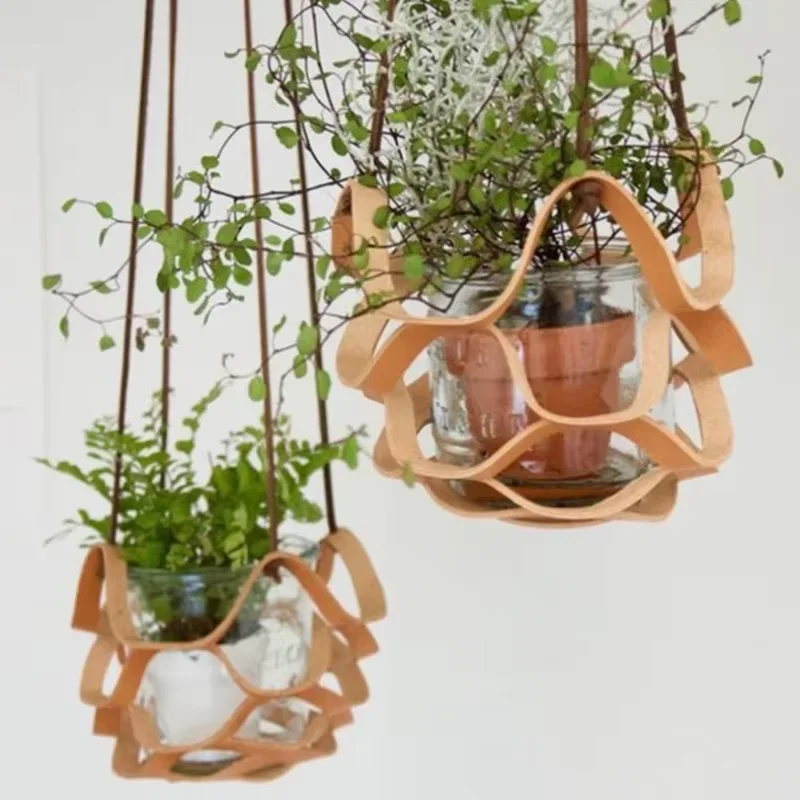 Hot sale Polyurethane Leather Small Plant Hanger Hanging Flower Rack Wall Hanging Flower Pot Rack Decorative Flower Pot Rack Boh