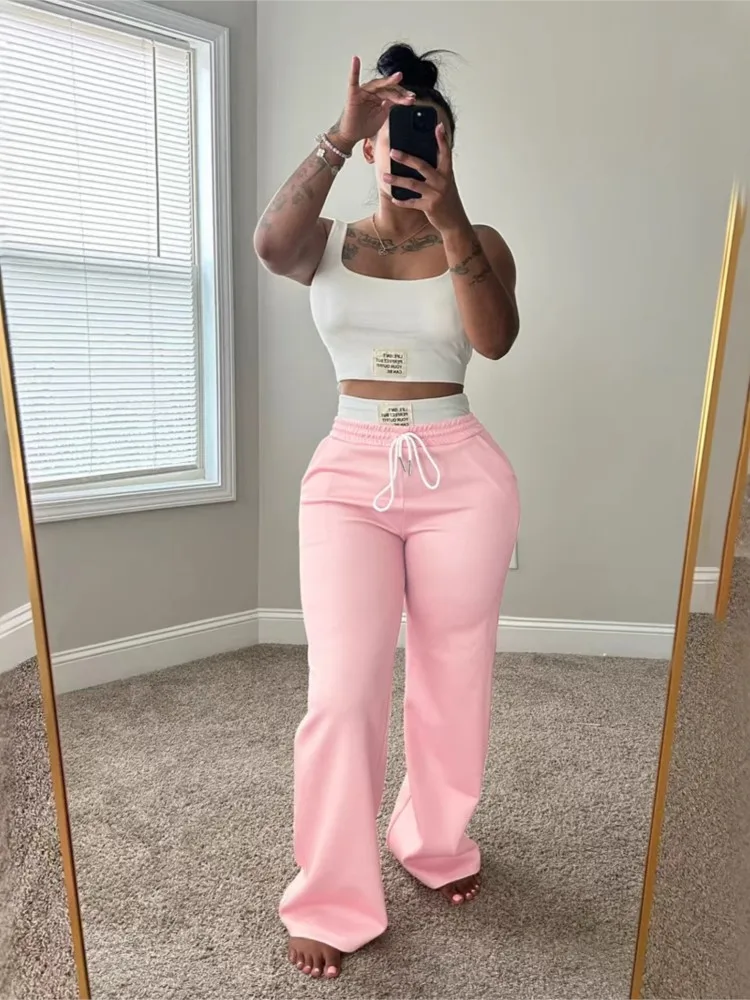 여성 여름 캐주얼 조끼 스포츠 바지 2피스 세트 패션 더블 웨이스트 엘라스틱 타이 슬림 핏 힙커버링 바지 여성 수트2026