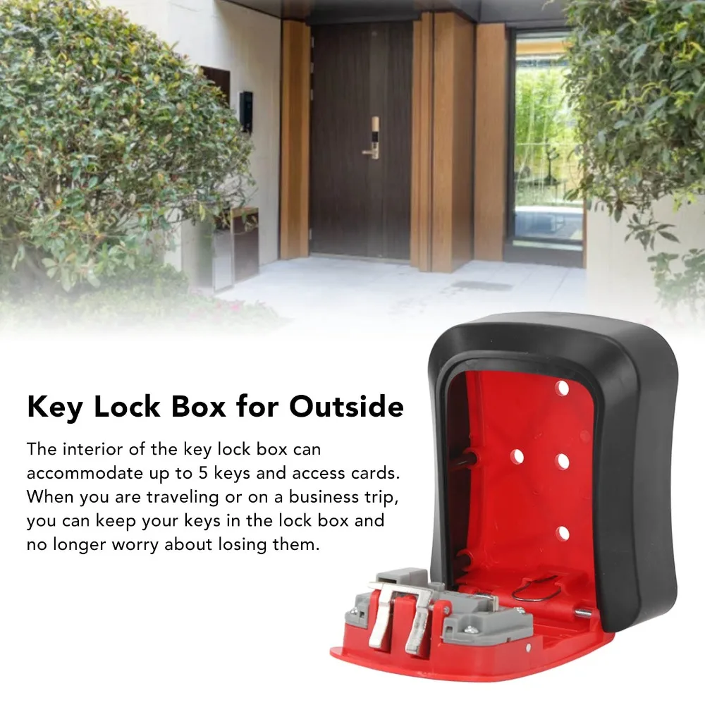 Portable Anti-Theft Key Lock Box Wall Mounted Resettable Code Combination Lockbox Key Storage Box Outdoor