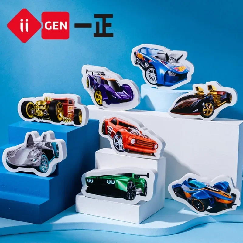 Iigen Yizheng 4pcs/box Kawaii Hot Wheels Racing Eraser New Creative Cartoon Children Boys Student Pencil Rubber Stationery Gifts