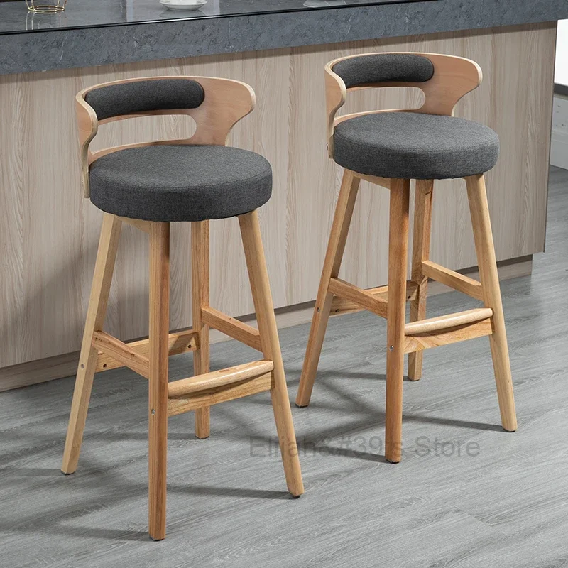 

Solid Wood Bar Stool Bar Chair High-Leg Stool Home Backrest Bar Stool Front Desk Cashier Chair Simple Night Club Furniture