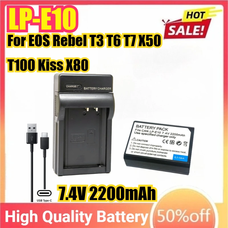 

LP-E10 LPE10 7.4V 2200mAh Camera Battery For EOS Rebel T3 T6 T7 T100 Kiss X50 X80 X90 1500D 3000D 4000D Camera LC-E10 Charger