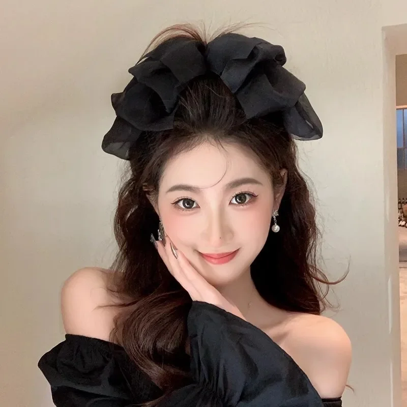 Fashion New Big Hair Bows Chiffon Solid Color Large Bowknot Hairpins Spring Clamp Clip Women Korea Headwear Accessories