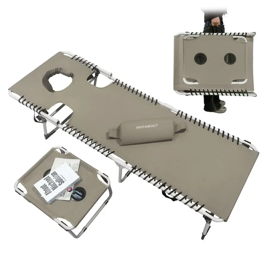 

Sun Tanning Chair with Face Hole 5Position Folding Lounge Chair Outdoor with Portable Beach Table for Poolside Sunbathing Campi