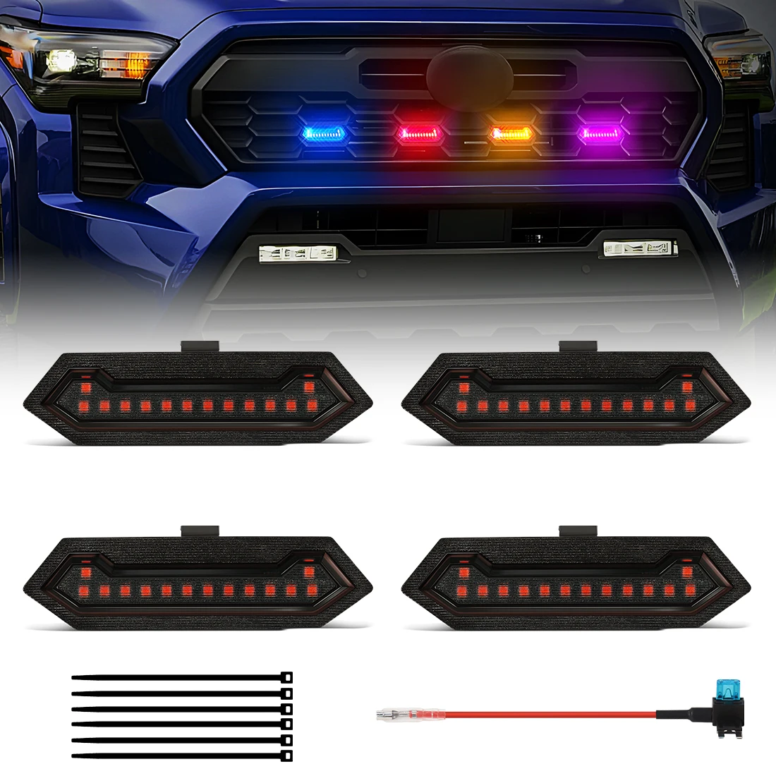 

For Toyota Tacoma TRD Sport 2024 LED RGB Grille Light Fog Lamp LED Daytime Running Lamp DRL Daylight Smoked White Lens 4 Colors
