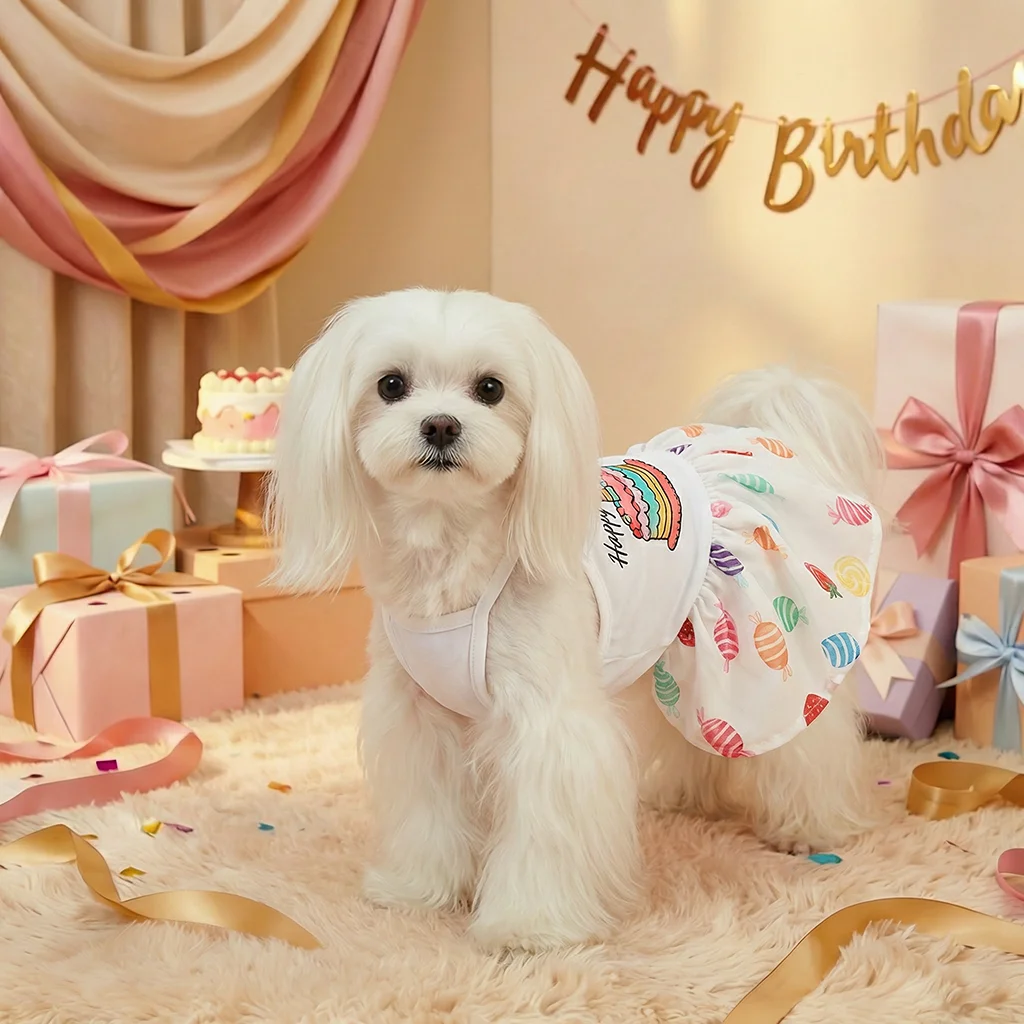 Vestido de cumpleaños para perros pequeños y medianos – Falda con pastel - imagen 4