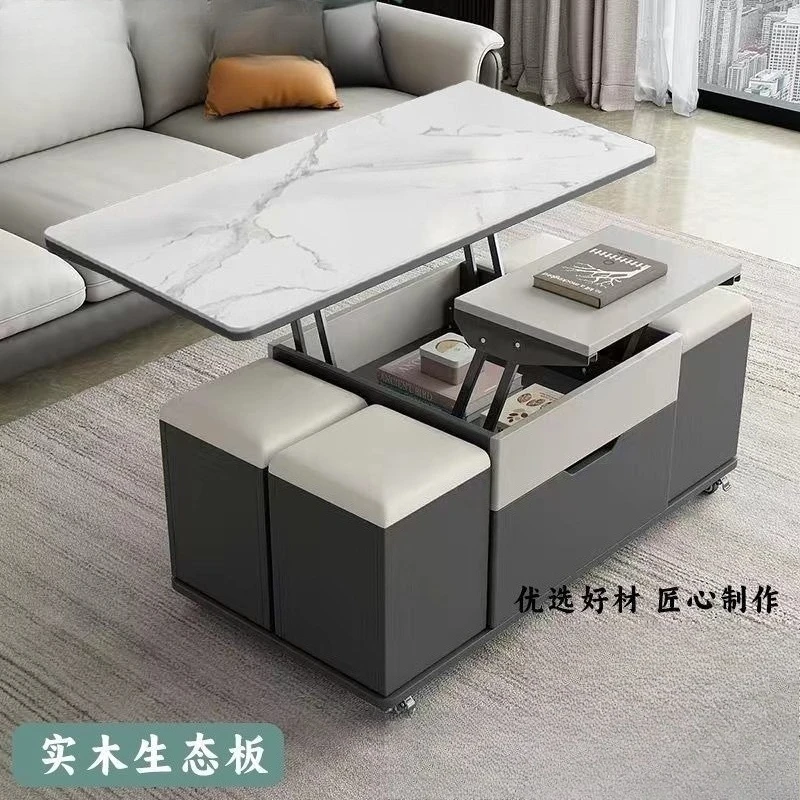 Rock slab multi-functional lifting coffee table dining table dual-purpose computer table foldable small apartment household