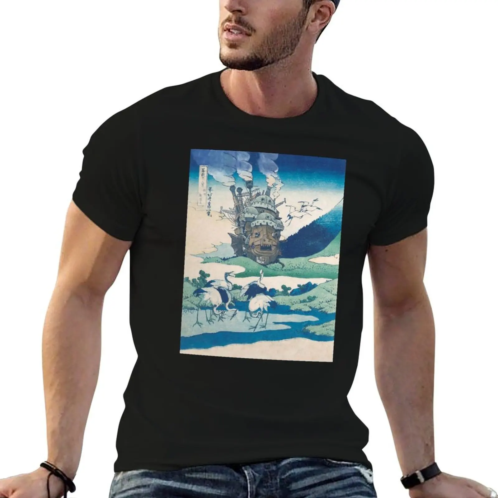 

Howl's castle and japanese T-Shirt boys whites cotton graphic tees oversized tees t shirt for men