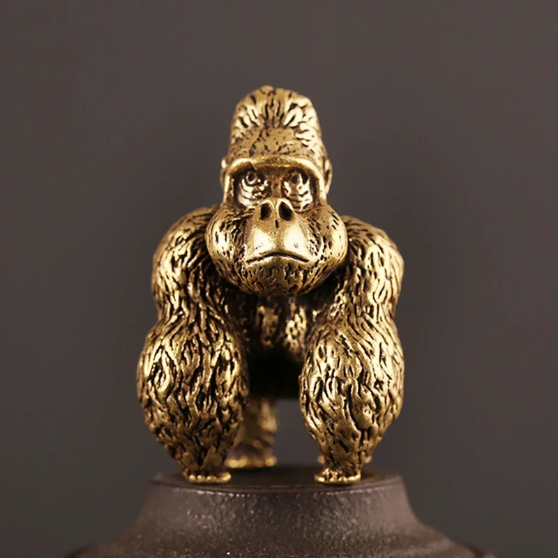 Copper Orangutan Figurines Miniatures Home Decoration Kingkong Animal Office Desk Ornaments Brass Table Tea Pet Crafts Gifts