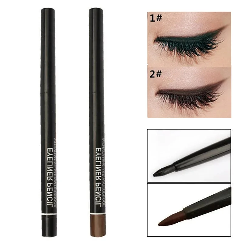 Hot 2Pcs Waterproof Black/Coffee Automatic Rotating Eyebrow Pencil Eyeliner Pencils Easy To Wear Quick Drying Eyeliner Pen