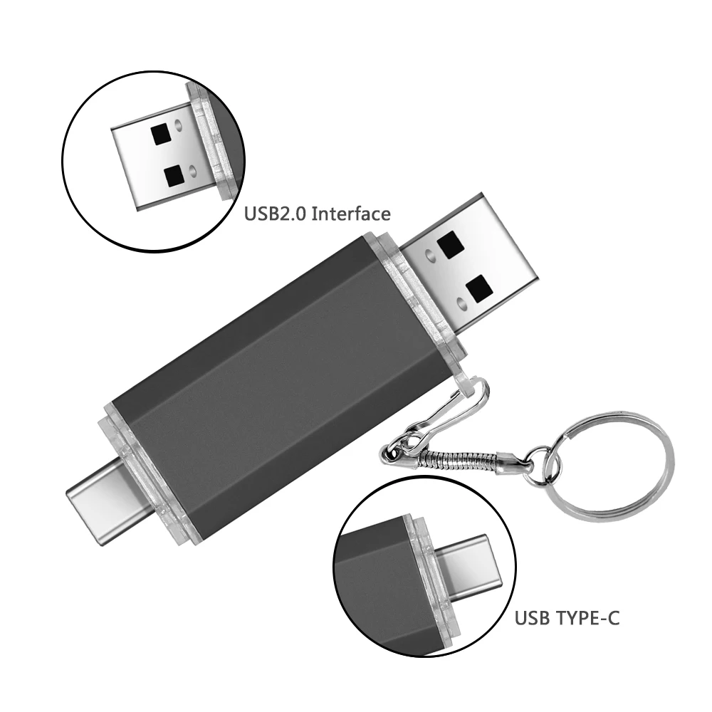 Type-c OTG metal 16GB Dual Port Pendrive 256gb 128gb 64gb 8gb 4gb USB Flash Drives usb 2.0 u disk for Android / PC / Tablets