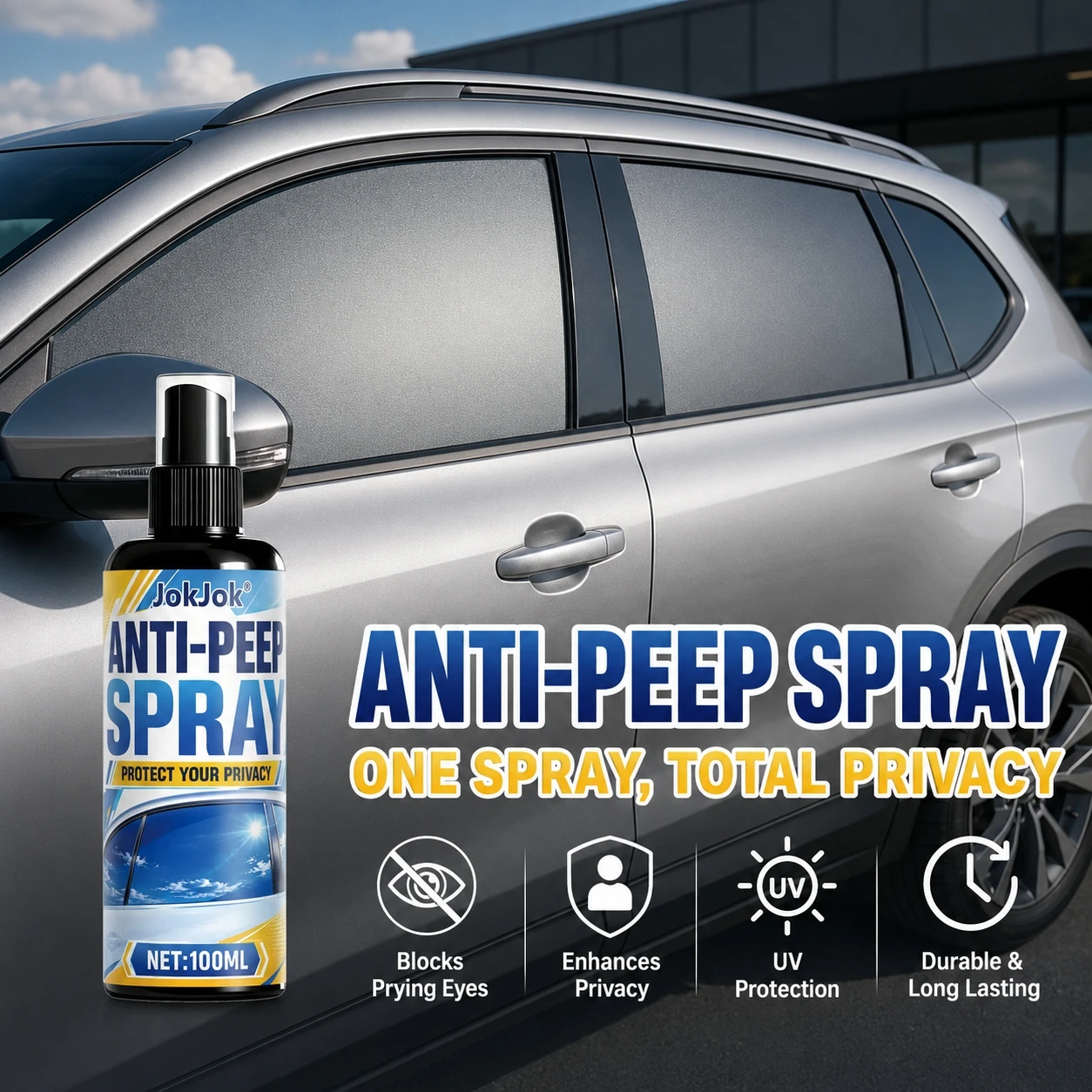 JOKJOK Car Window Privacy Film for Nighttime Parking, Reduces Interior Visibility, Provides Sun Protection and Heat Insulation