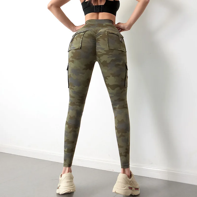 Camouflage Yoga Pants Push Up Fitness Leggings Women High Waist Quick Dry Gym Sports Running Pants With Pocket