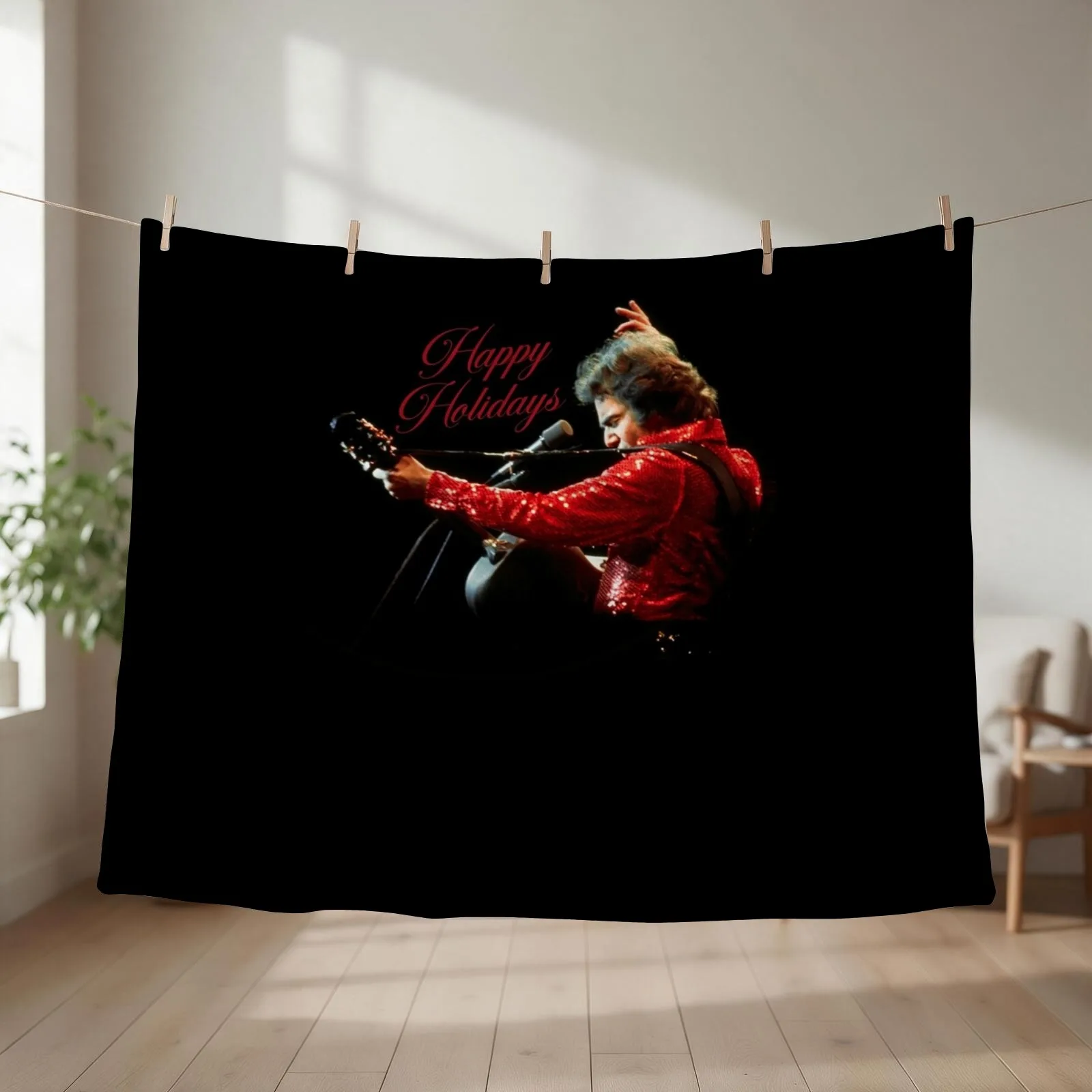 HAPPY HOLIDAYS RED JACKET. Throw Blanket couch cozy soft plush fuzzy picnic outdoor blanket