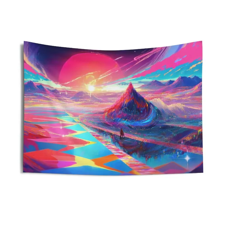 Psychedelic Alien Landscape Wall Art Otherworldly Wall Decor Striking Sci-Fi Tapestry Gift Wall Hanging for Living Room Bedroom