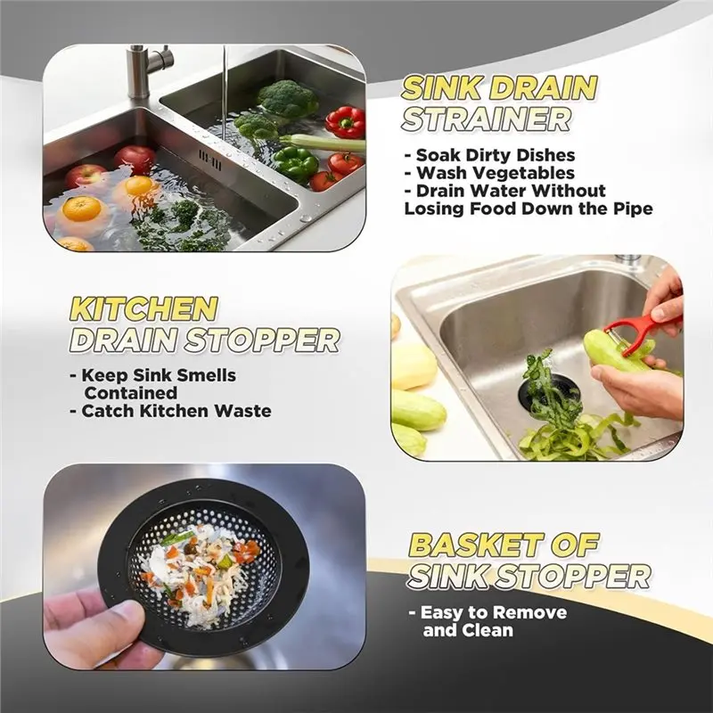 T19C 4 Pcs Matte Black Kitchen Sink Accessories Garbage Disposal Splash Guards 3.4'' Sink Drain Strainer And Stopper