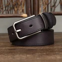 3.3CM Pure Cowhide Genuine Leather for Men's High Quality Jeans Pin Buckle Business Belts Cowboy Waistband Male Fashion Designer