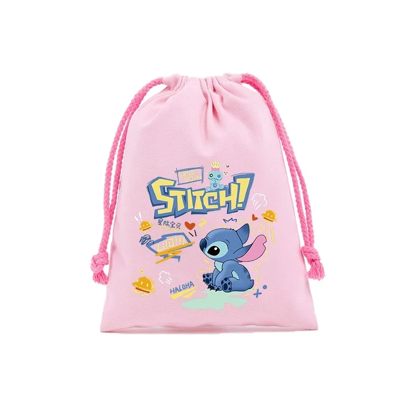 Lilo & Stitch Drawstring Pockets Disney Tote Bag Cute Cartoon Character Print Pure Cotton Storage Bags Large Capacity Portable