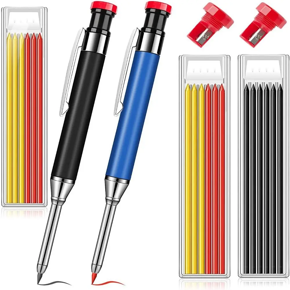 2.8mm Woodworking Pencil Built-in Sharpener Long Head Solid Carpenter Pencil Metal Deep Hole Marking Woodworking Marking Tool