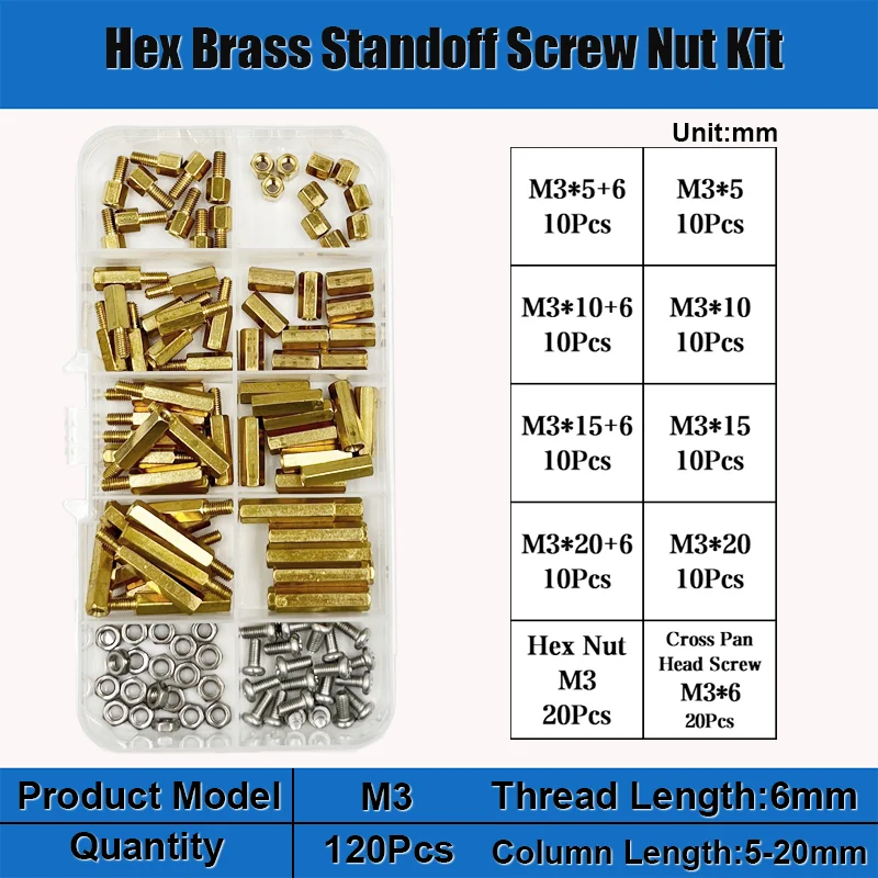 Männlich-Weiblich Sechskant-Messing-Abstandshalter-Set M2 M2.5 M3 M4 Messing-Rundabstandshalter mit 304 Schraube und Sechskantmutter PCB Motherboard Abstandshalter – Detail 10