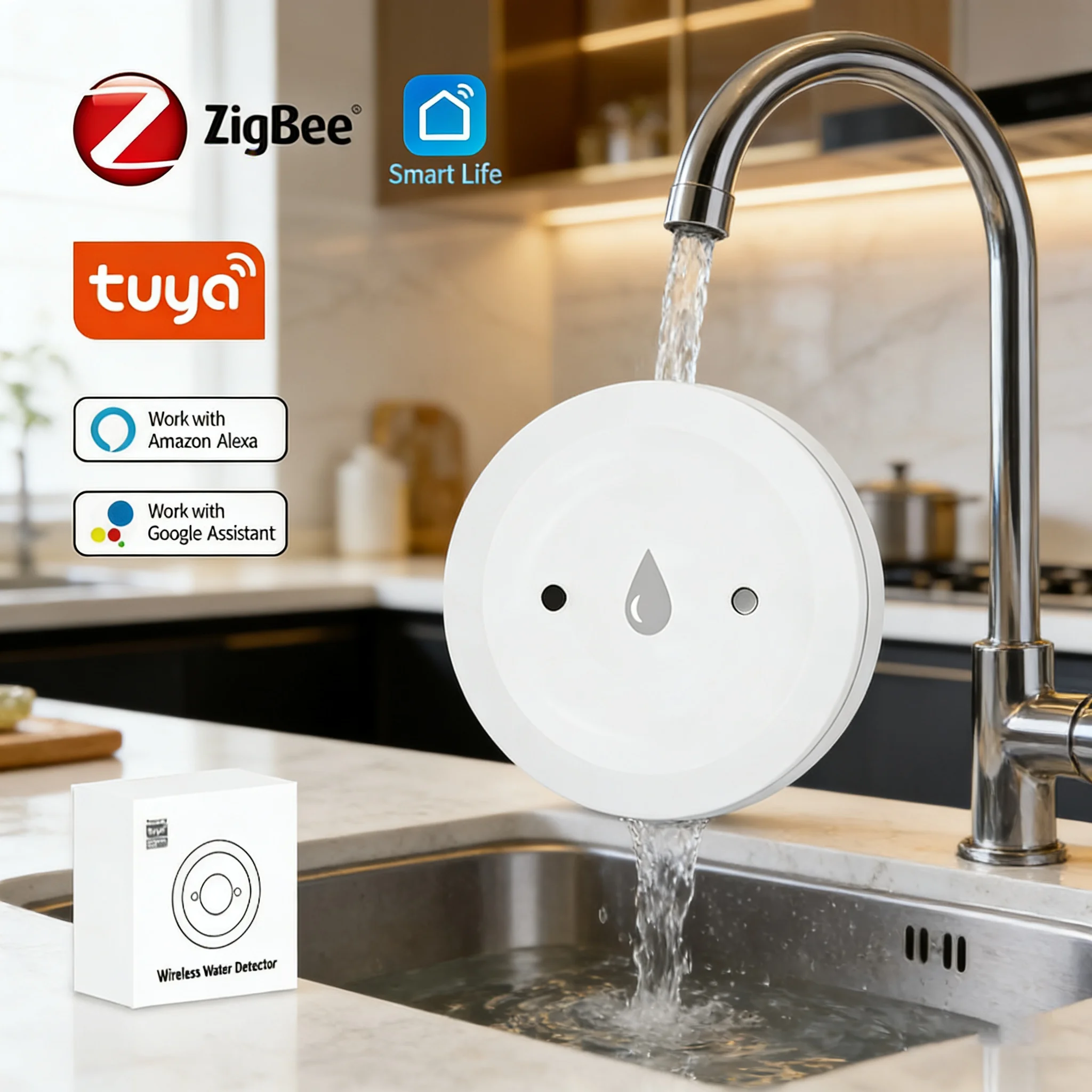 

Tuya ZigBee Water Leak Sensor Flood Leakage Detector APP Remote Alarm Water Detection Sensor Work With Smart Life Need Gateway