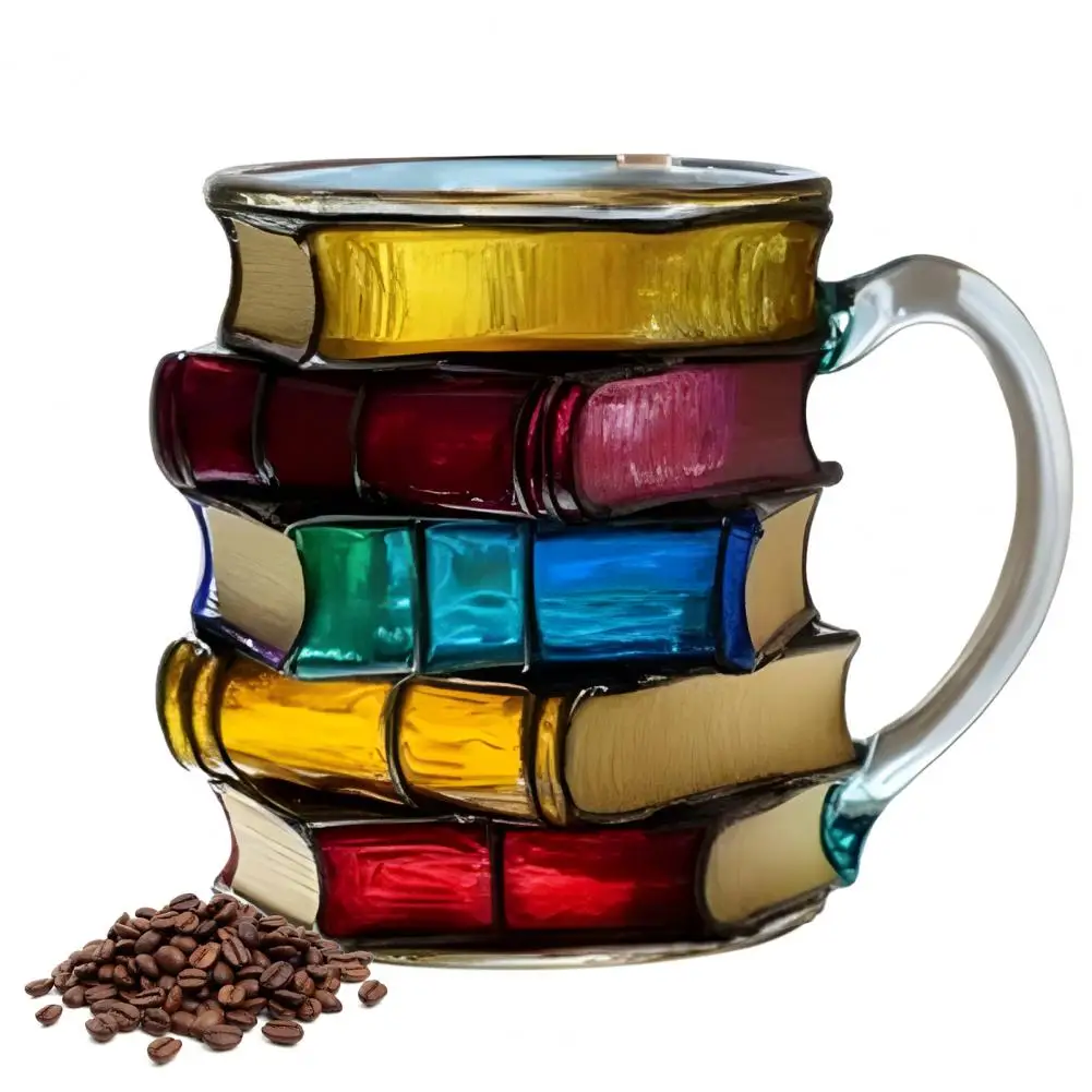 

Sunlight Reflecting Glass Mug Unique Book-shaped Coffee Mug Set for Book Lovers Hand-painted Retro Novel Inspired Glass Mugs