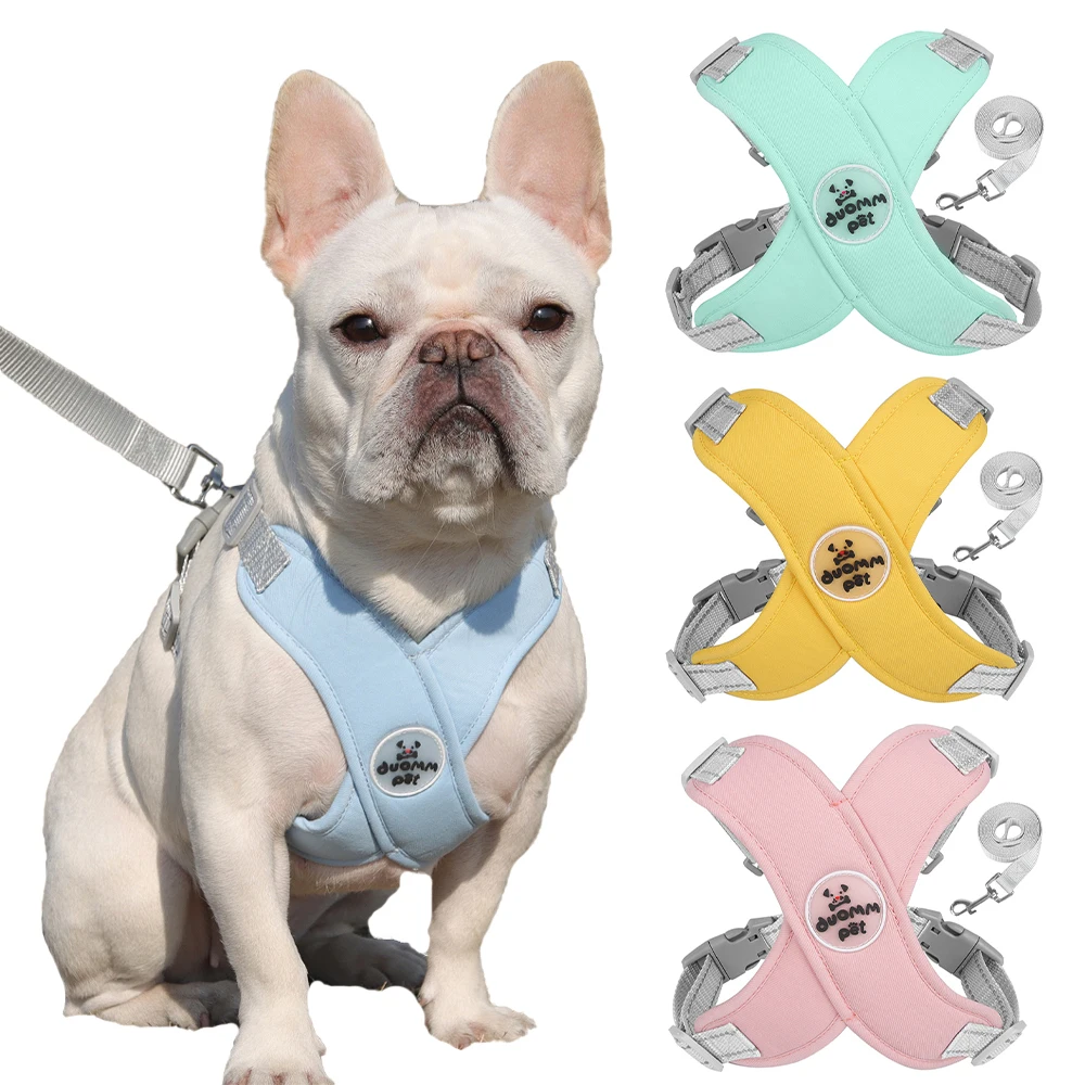 Conjunto de correa de arnés transpirable para perro, chaleco reflectante para Bulldog Francés, perros pequeños y medianos, Collar para cachorros,