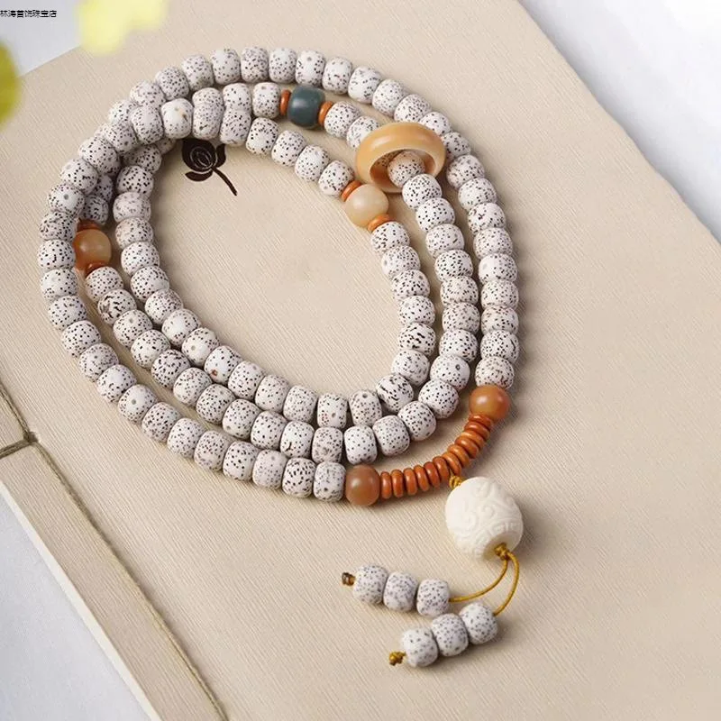 Natural-Moon Bead Bracelet, 108 Bodhi Root , Multi-Loop Men, Ethnic Style Women, Buddhist Beads Medi