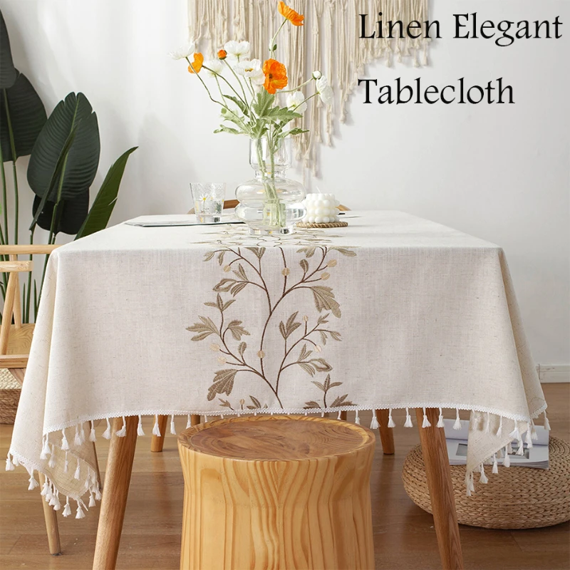 Battilo Linens Rectangular Tablecloths White Thicken Embroidery Coffee Tables Waterproof Table Cloth for Dining Desks Room Decor