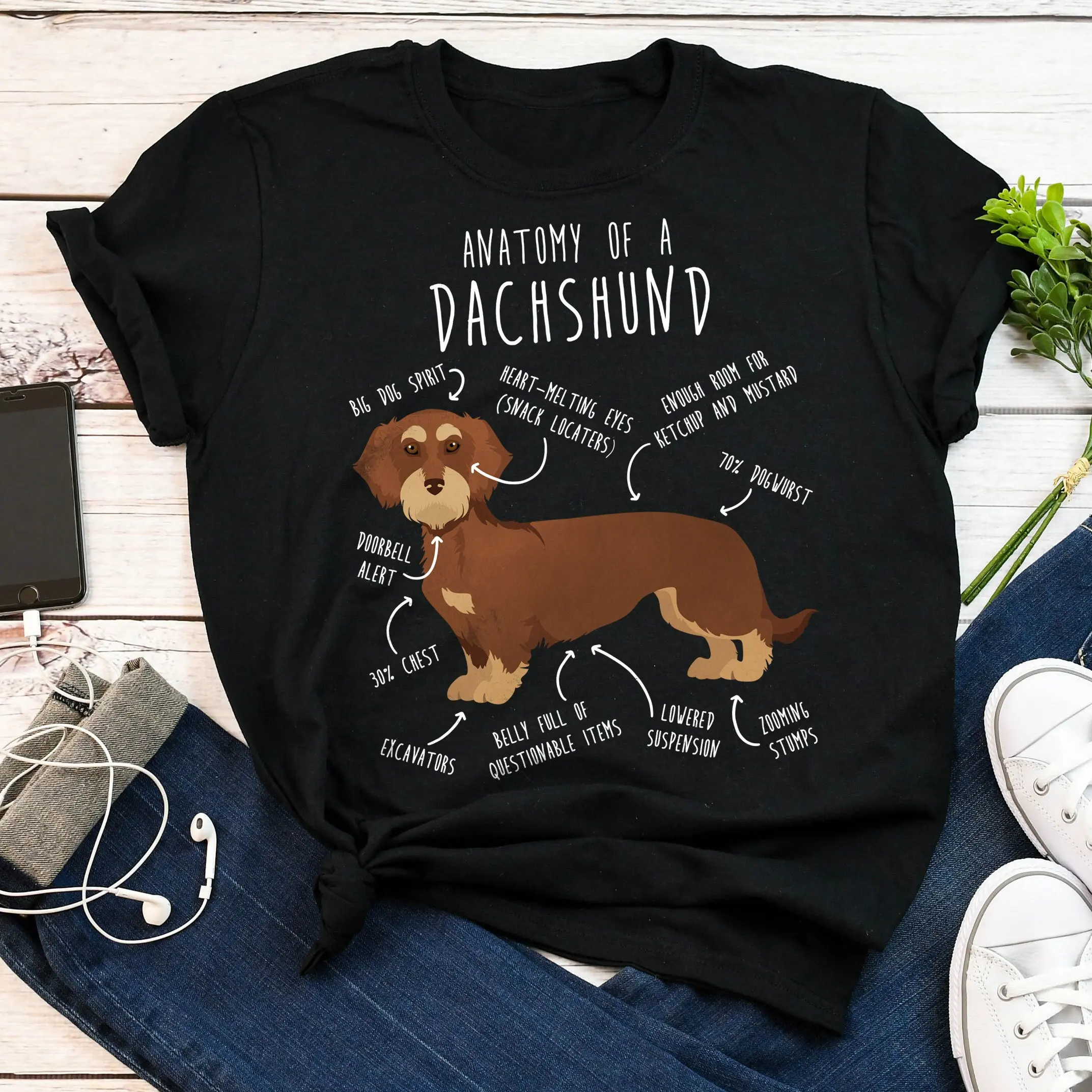 Wirehaired Dachshund T Shirt Funny Red Chocolate Tan Weiner Dog Lover Cute Sausage Doxie Pet Mom Dad